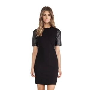 Vince Little Black Dress Leather Sleeves Size 8